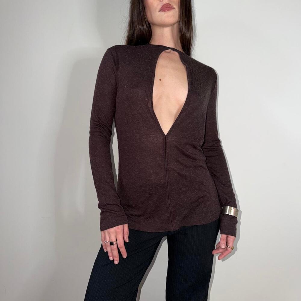 T by Alexander Wang Eggplant Purple Plunging V Long Sleeve Top XS